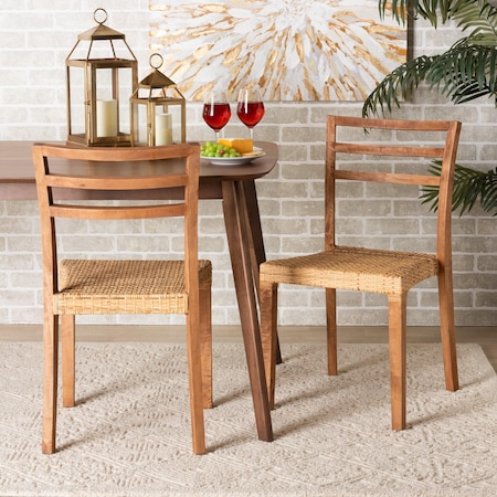 Baxton Studio Arthur MidCentury Modern Walnut Brown Mahogany Wood and Natural Rattan 2Piece Dining Chair Set 211-2PC-12759-ZORO